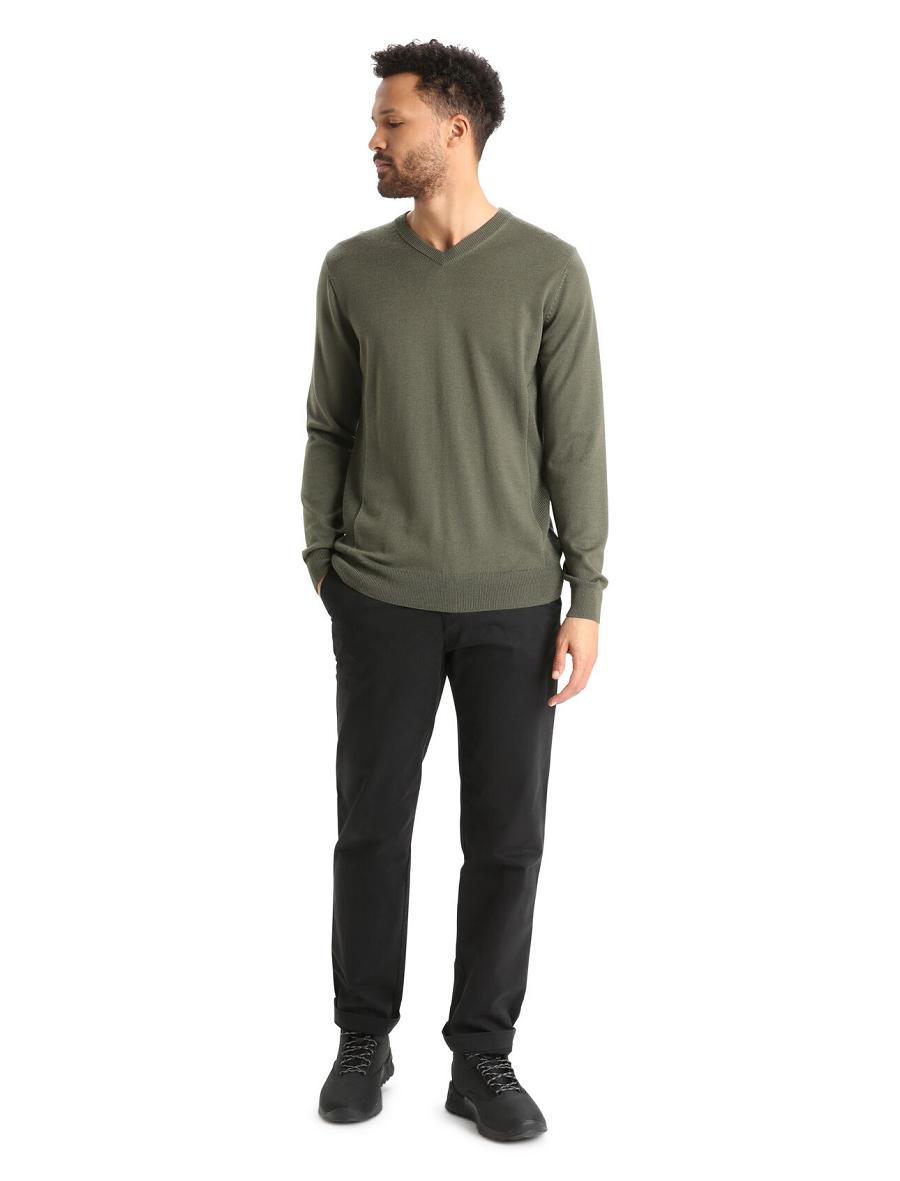 Loden Men's Icebreaker Merino Shearer V Neck Sweaters | USA 1220KORI